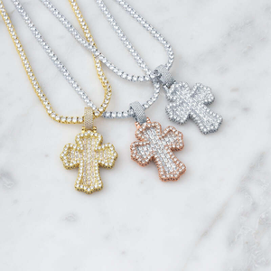 <b>Silver</b> Moissanite Baguette <b>Cross</b> Pendant White Tone Hip Hop Jewelry Statement <b>Necklace</b> Charm Fashion Gift For <b>Men</b> - Product Image 4