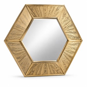 Espejo Hexagonal de Latón Pulido Grabado de 60 cm al por Mayor |   Artesanía de Moradabad - Product Image 1