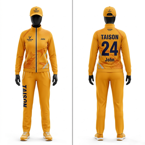 Womens Cricket Tracksuit Premium 240 GSM Polyester Interlock Fabric Yellow Gradient Panel Design Custom Sublimation Logo <b>Set</b> - Product Image 1
