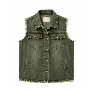 <b>Women's</b> Vintage Wash Denim <b>Waistcoat</b> with flap pockets, Low MOQ Private Label Orders for US Apparel Retailers - Product Image 6