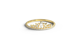 Trendy 14K Solid Gold Princess Crown <b>Ring</b> Marquise Diamond and Round Diamond Tiara <b>Ring</b> Curved <b>Stacking</b> Band Fine Jewelry Women - Product Image 1