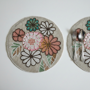 Elegant Luxury Round Satin Fabric <b>Beaded</b> Handmade <b>Placemats</b> for Hotels Restaurants Events-Bulk Supplier - Product Image 5