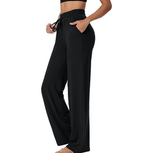 Pants Ladies <b>Stretch</b> Flared Baggy Jean <b>Trousers</b> Summer Straight Leg Solid Baggy Wide Leg Cotton Knit Track Jogger Flare Sweat - Product Image 3