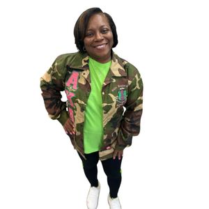 Veste camouflage verte pour femme, style décontracté, veste bomber légère, vêtements d'extérieur tendance, fermeture à boutons, vêtements élégants - Product Image 1