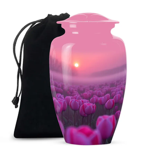 Pink Tulip Print Cremation Urn Adult Ashes <b>Keepsake</b> Vase <b>Memorial</b> Funeral Urn With Drawstring Pouch - Product Image 6