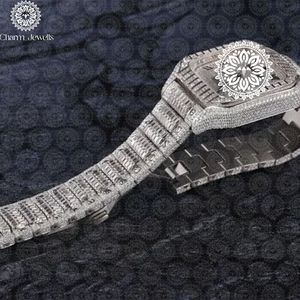 Montre mécanique de luxe pour homme Charm Jewells en acier inoxydable, boîtier carré 40 mm, cadran analogique, bracelet en verre cristal 20 cm, étanche 10 bars - Product Image 5