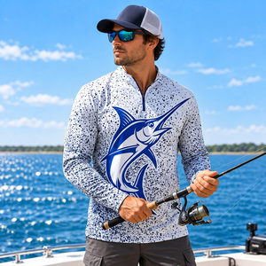 Haut de pêche léger en polyester personnalisé pour homme avec fermeture éclair, protection UV, idéal pour les magasins d'articles de sport - Product Image 6