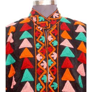 Veste Courte Décontractée pour Femme, Broderie Florale Boutonnée, Faite Main, Écologique, Style Plage, Hiver - Product Image 3