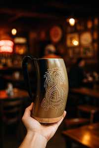 Mug à boire en corne naturelle de haute qualité, poli à la main, sculpté à la main, de style viking, écologique, vintage, personnalisable, pour vin et bière - Product Image 3