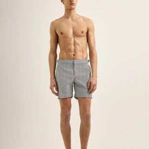 Shorts de bain ajustés en seersucker pour hommes, shorts de plage décontractés unis avec poches - Product Image 1