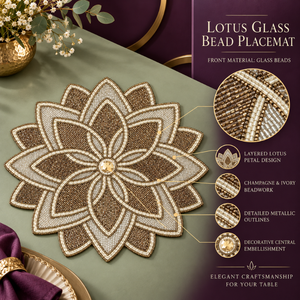 Salvamanteles de cristal con cuentas de loto color marfil y detalles de pétalos metálicos |   Mantel de Mesa de Comedor Moderno, Ecológico, Resistente al Calor y de Lujo - Product Image 5