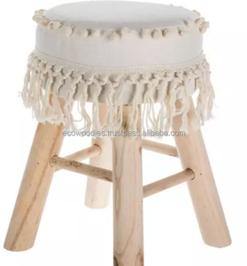Best Selling Modern Cream Cushion Bamboo Pouf <b>Stool</b> Outdoor & Indoor Multi-Purpose Footstool for Bedroom Living Room - Product Image 2