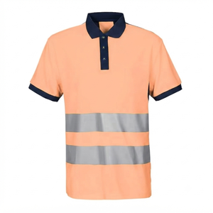 DROGEN EXPORT High Visibility Safety <b>Shirt</b> 100% Cotton Solid Fluorescent <b>Peach</b> Workwear Long Sleeve Reflective Tape Men - Product Image 1