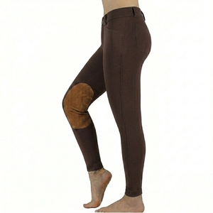 Women's <b>High</b> Waist Riding Pants Full Length Four-Way Stretch Knitted With <b>Knee</b> Patches Brown Equestrian Tights Riding Leggings - Product Image 1