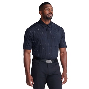 Nouveau polo pour homme en tissu tissé respirant, bleu foncé imprimé, à manches courtes, style décontracté chic, vente en gros - Product Image 1