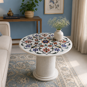 Mesa de Centro Redonda de Mármol Blanco, Muebles Modernos para Sala de Estar - Product Image 1