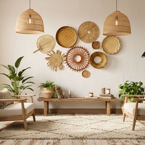 Wholesale Handmade Bamboo Rattan <b>Wall</b> <b>Decor</b> Set of 9 Pieces for Luxury Living Room, Hotel, Resort & Interior Design Projects - Product Image 5