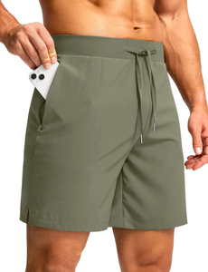 Pantalones Cortos de Secado Rápido para Hombre, Color Sólido, Cintura Elástica con Cordón, Estilo Deportivo Informal, Corte Medio, Tela de Poliéster, Longitud Corta - Product Image 4
