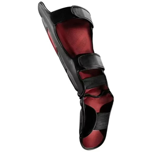 Protège-tibias en similicuir noir et rouge avec fermeture auto-agrippante pour arts martiaux, unisexe, adultes, cuir de qualité supérieure - Product Image 4