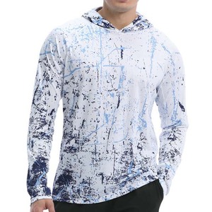 Unisex Sublimation Printed <b>Long</b> <b>Sleeve</b> Hoodie UPF 50 Anti-UV Waterproof Plus Size Fishing Wear White <b>Blue</b> Pattern Pullover <b>Top</b> - Product Image 1