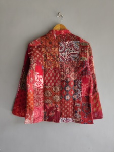 Chaqueta Acolchada de Patchwork Ecológica y Transpirable para Mujer, Cuello Mao, Manga Larga, Algodón, Estilo Otoñal, Largo Regular, con Botones - Product Image 6