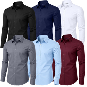 Camisa Formal de Manga Larga para Hombre, Elegante, de Color Sólido, con Botones en la Parte Delantera, Corte Regular, Clásica, Informal de Negocios, Elegante - Product Image 6