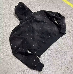 Custom Heavy GSM Rhinestone Acid Wash Hoodies Winter Warm Sun Fade Rhinestones Embroidery Pullover <b>Jumpers</b> Adults Hoodies Mens - Product Image 3