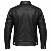 Veste de moto en cuir de vache noir respirant pour homme, coupe ajustée, col montant, fermeture éclair, style motard, vêtement d'hiver