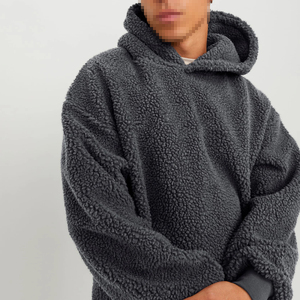 Sweat-shirt à capuche en molleton Sherpa surdimensionné pour homme, couleur unie, anti-boulochage, vêtement d'hiver décontracté, pull tricoté, coupe classique - Product Image 5