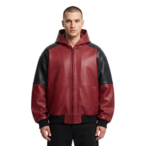 Sudadera con capucha de cuero oversize para hombre con cremallera, bolsillos laterales y estilo holgado de manga larga - Product Image 6