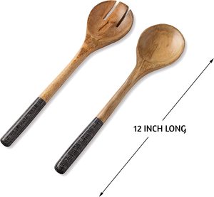 Utensilios multiusos de madera para servir alimentos, con mango, para lavar frutas, secador rápido de verduras y lechuga, herramientas para ensaladas, centrifugador, negro a cuadros, para servir - Product Image 3