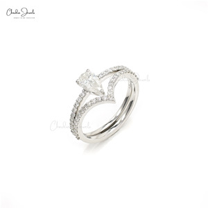 Anillo de Diamantes Apilables Chevron Más Vendido, Anillo de Diamantes Blancos con Corte de Pera de 7x4 mm, Juego de Anillos Combinables, Joyería de Boda para Novia, Venta al por Mayor - Product Image 1