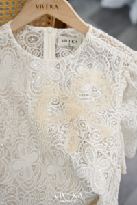 <b>Women's</b> Cream Floral Lace Short Sleeve Blouse with <b>Mesh</b> Lining Scalloped Hem Elegant Lace <b>Top</b> Casual Style ASTORIE - Product Image 6