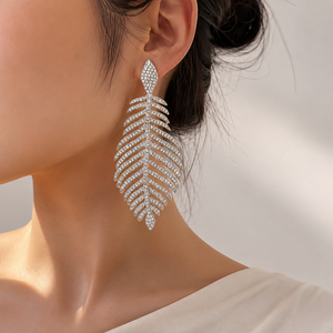 Mayrabygungun Luxury Micro Pave American Diamond Zirconia Feather Palm Leaf Drop Earrings 18K Gold Plated Sterling Earrings - Product Image 1