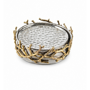 Juego de Posavasos de Metal Martillado con Soporte, Adornos Decorativos en Dorado y Coral para Bebidas, para Bar, Hotel, Mesa de Café, Suministros de Vajilla - Product Image 5
