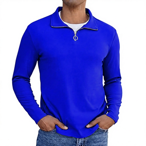 <b>Men</b> Quarter <b>Zip</b> Solid Knitted Long Sleeve Pullover Casual Regular Fit Breathable Polyester <b>Top</b> Autumn Wear - Product Image 3