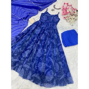Digital Printed Georgette Anarkali <b>Gown</b> with Bottom and Dupatta for Weddings - Product Image 6
