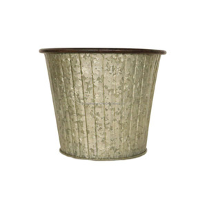 Galvanized Sheet Planter With Galvanized Finishing Premium Quality Round Shape <b>Wooden</b> Handle For <b>Garden</b> Decoration Set Of Three - Product Image 6