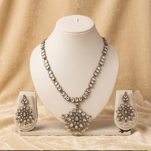 DIVYORO ELEGANT Oxidized Silver Plated Ethnic Teardrop Floral <b>Long</b> Adjustable Length Women's Wedding <b>Necklace</b> Set - Product Image 2