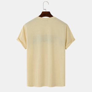 เสื้อยืดคอกลมแขนสั้นผู้ชายคุณภาพดี ผ้าฝ้ายถัก 100% ทรงปกติ ลายทาง แต่งขอบตัดสี สไตล์ลำลอง - Product Image 2