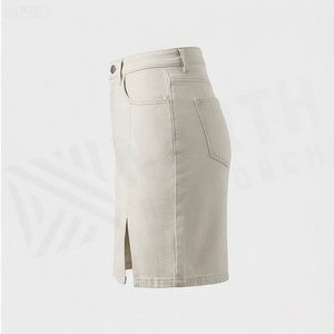 Jupe crayon en jean taille haute pour femme, couleur unie avec poche, style minimaliste, à porter toute l'année - Product Image 3
