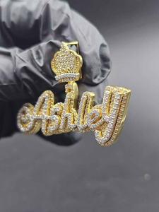Collar con Colgante de Moissanita y Plata Personalizado con Nombre, Letra Tipo Corona, Estilo Iced Out, Joyería de Lujo Hip Hop, Regalo - Product Image 2