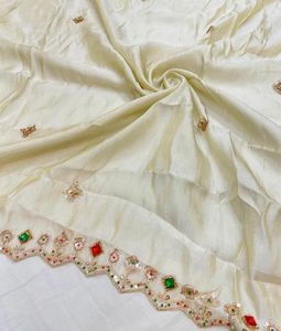 New Updated Handwork Beads Imported Silk <b>Fabric</b> <b>for</b> Premium Ethnic Wear Bridal Dresses Gowns & Designer Apparel - Product Image 2