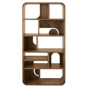 Modern Teak Wood Bookshelf with Geometric <b>Open</b> Shelving and Rounded Frame Design - Product Image 1