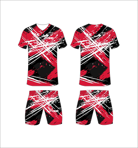 Conjunto de Camiseta de Fútbol Sublimada para Hombre, Cuello en V, Manga Corta, Secado Rápido, Ajuste Atlético, para Todas las Temporadas, Rojo, Negro, Patrón Geométrico - Product Image 1