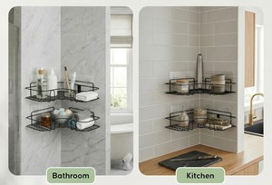 Set of 2 Metal Bathroom Corner <b>Shelf</b> Rack | Self Adhesive No Drill <b>Wall</b> <b>Mounted</b> Rustproof Bathroom & Kitchen Organizer - Product Image 4