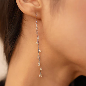 18K Gold Freshwater Pearl Zircon Drop Earrings-Modernist Duster Chain Design for Wedding & Engagement Third Party Certified - Product Image 1