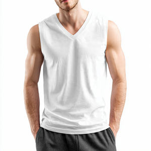 Chaleco sin mangas de punto 100% algodón con cuello en V para hombre, ropa deportiva, chaleco sin mangas para hombre, camiseta ajustada para fitness y musculación para hombre - Product Image 3