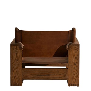 Fauteuil d'appoint en bois massif fait main, cuir marron, chaise longue, fauteuil rétro moderne, canapé de salon, fauteuil de détente 1 place - Gabe - Product Image 4