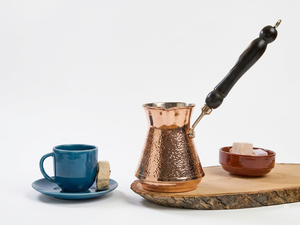 Juego de 3 piezas de cafetera turca plateada, de cobre texturizado y chapado en plata, Cez Ibrik, juego de cafetera árabe premium con mango incrustado. - Product Image 3
